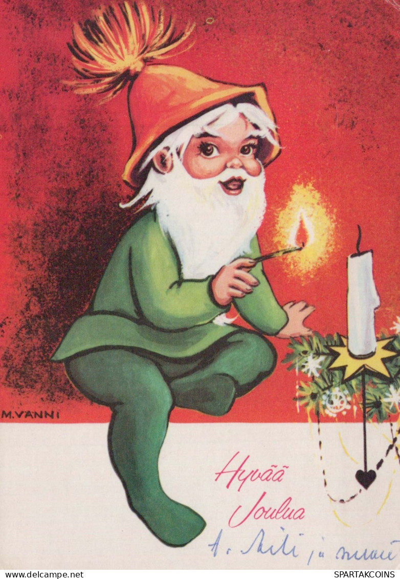PAPÁ NOEL Feliz Año Navidad GNOMO Vintage Tarjeta Postal CPSM #PAW534.A - Santa Claus