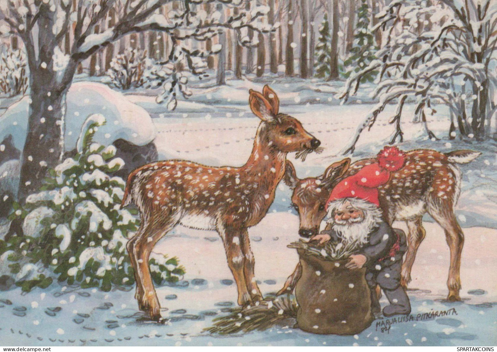 BABBO NATALE Buon Anno Natale GNOME CERVO Vintage Cartolina CPSM #PAW490.A - Santa Claus