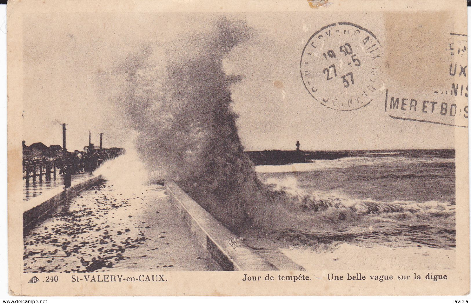 76 ST VALERY-en-CAUX - Jour De Tempête - Une Belle Vague Sur La Digue - Circulée 1937 - Saint Valery En Caux