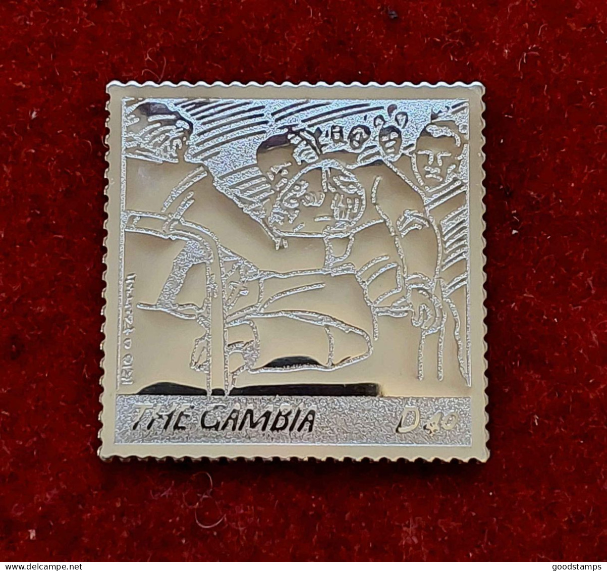 Gambia 2005, Pope John Paul II Assisted, Sterling Silver Foil/embossed Stamp, Death Of The Pope, Mint , Mi. 5554 - Gambie (1965-...)