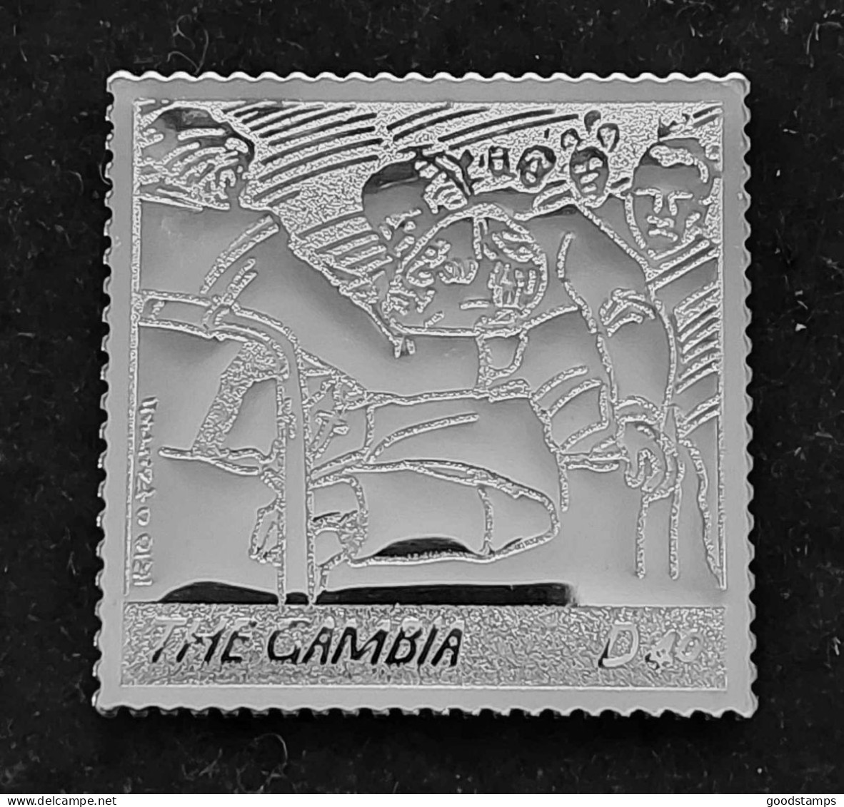 Gambia 2005, Pope John Paul II Assisted, Sterling Silver Foil/embossed Stamp, Death Of The Pope, Mint , Mi. 5554 - Gambia (1965-...)