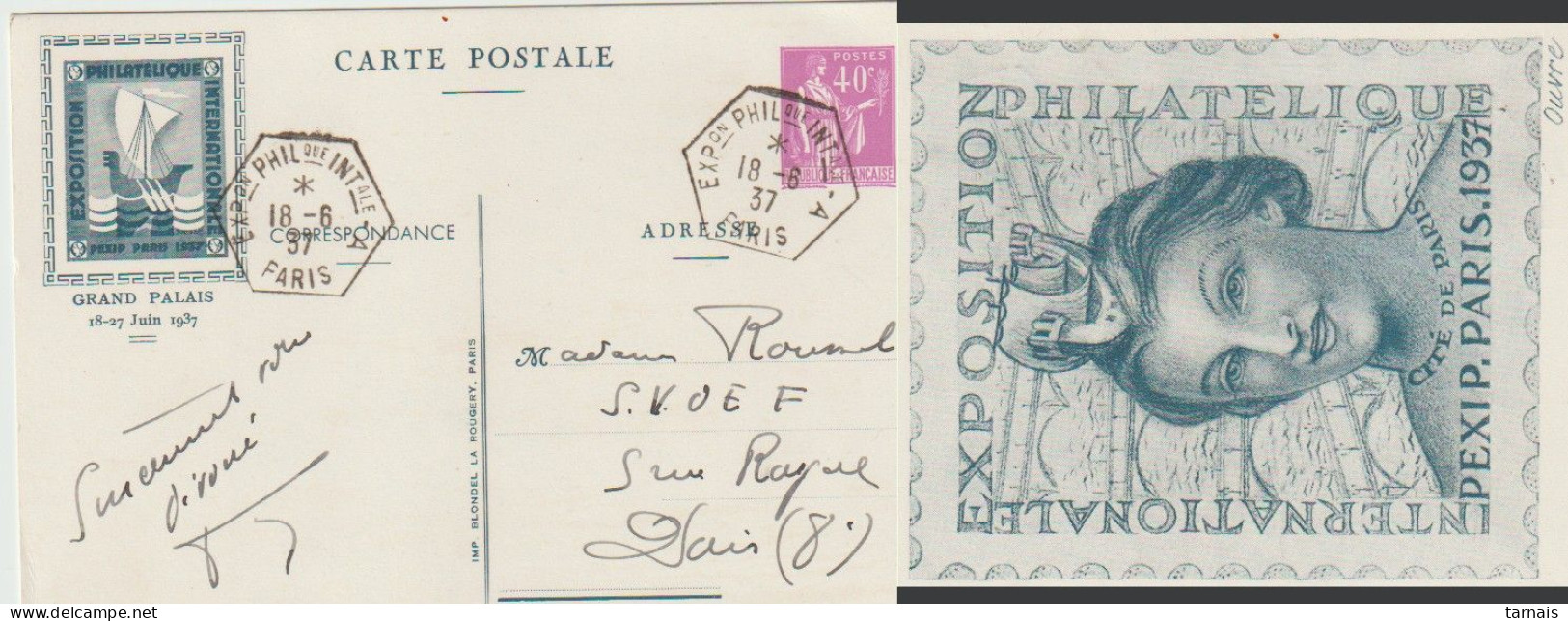 1930 N°281-CP2 Entier 40c Paix Oblitéré PEXIP  18/6/37 (lot 326) - Used Stamps