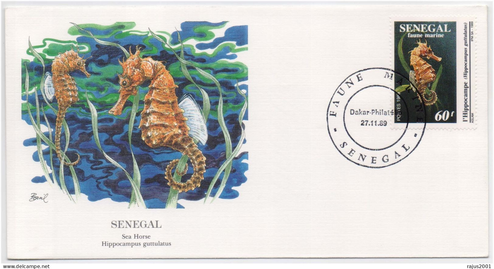 Seahorse, Sea Horse, Small Marine Fish, Hippocampus, Ancient Greek Hippókampos, Sea Monster, Animal, Senegal FDC - Poissons