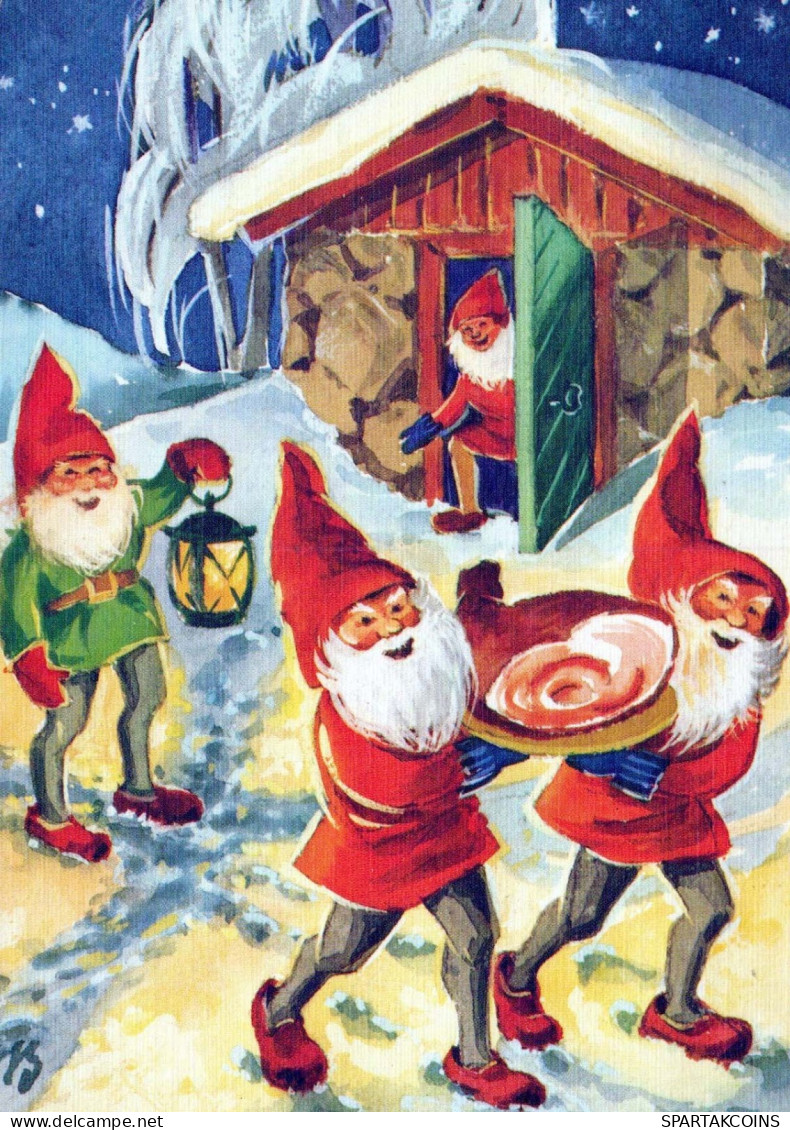SANTA CLAUS Happy New Year Christmas GNOME Vintage Postcard CPSM #PBL933.A - Santa Claus