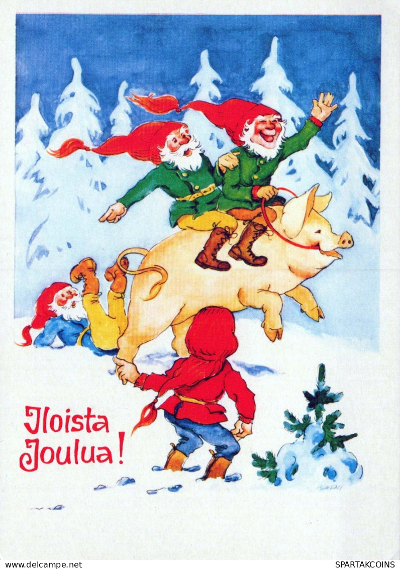 PAPÁ NOEL Feliz Año Navidad GNOMO Vintage Tarjeta Postal CPSM #PBL734.A - Santa Claus