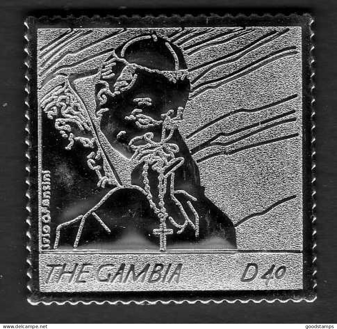 Gambia 2005, Pope John Paul II With Rosary, Sterling Silver Foil/embossed Stamp, Death Of The Pope, MNH , Mi. 5551 - Gambie (1965-...)