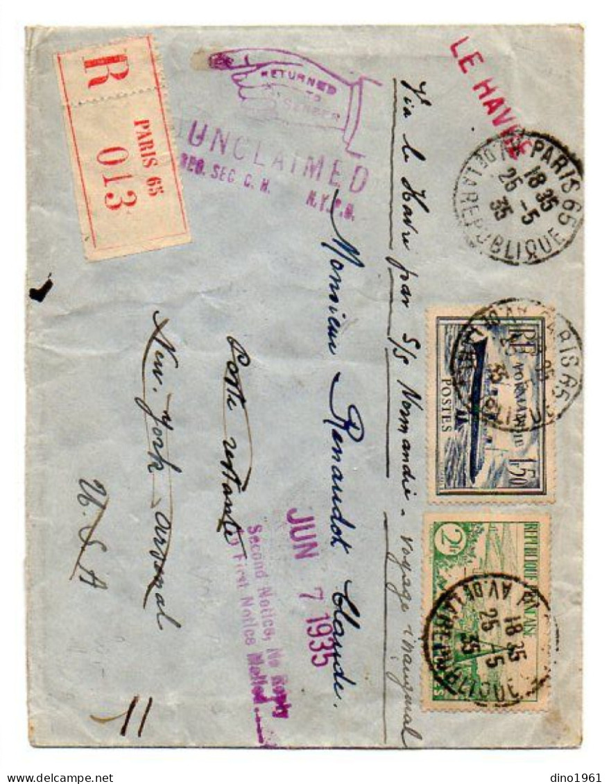 TB 4791 - PARIS 1935 - LSC - Cie Gle Transatlantique - Voyage Inaugural Paquebot S/S ¨ NORMANDIE ¨ LE HAVRE X NEW - YORK - Maritieme Post