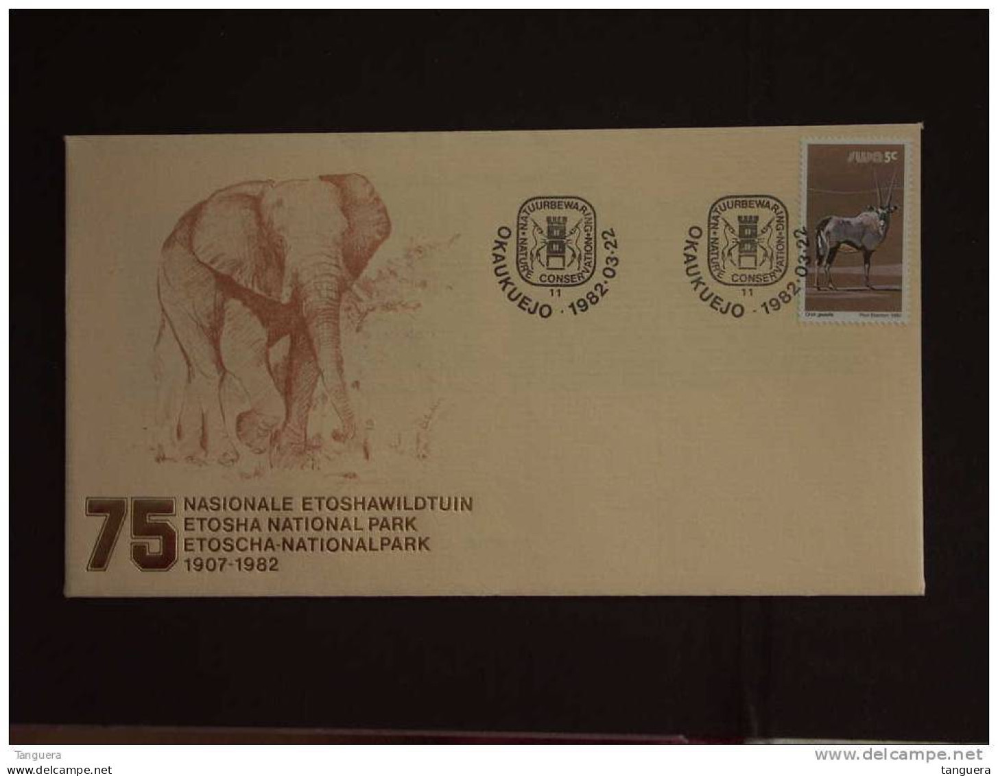 SWA Sud-Ouest Africain South West Africa 1982 OKAUKUEJO  Etosha National Park Elephant Olifant Omslag Enveloppe - South West Africa (1923-1990)