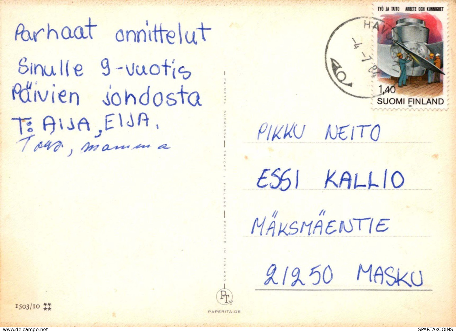 FELIZ CUMPLEAÑOS 9 Año De Edad CHICA NIÑOS Vintage Tarjeta Postal CPSM #PBT857.A - Anniversaire