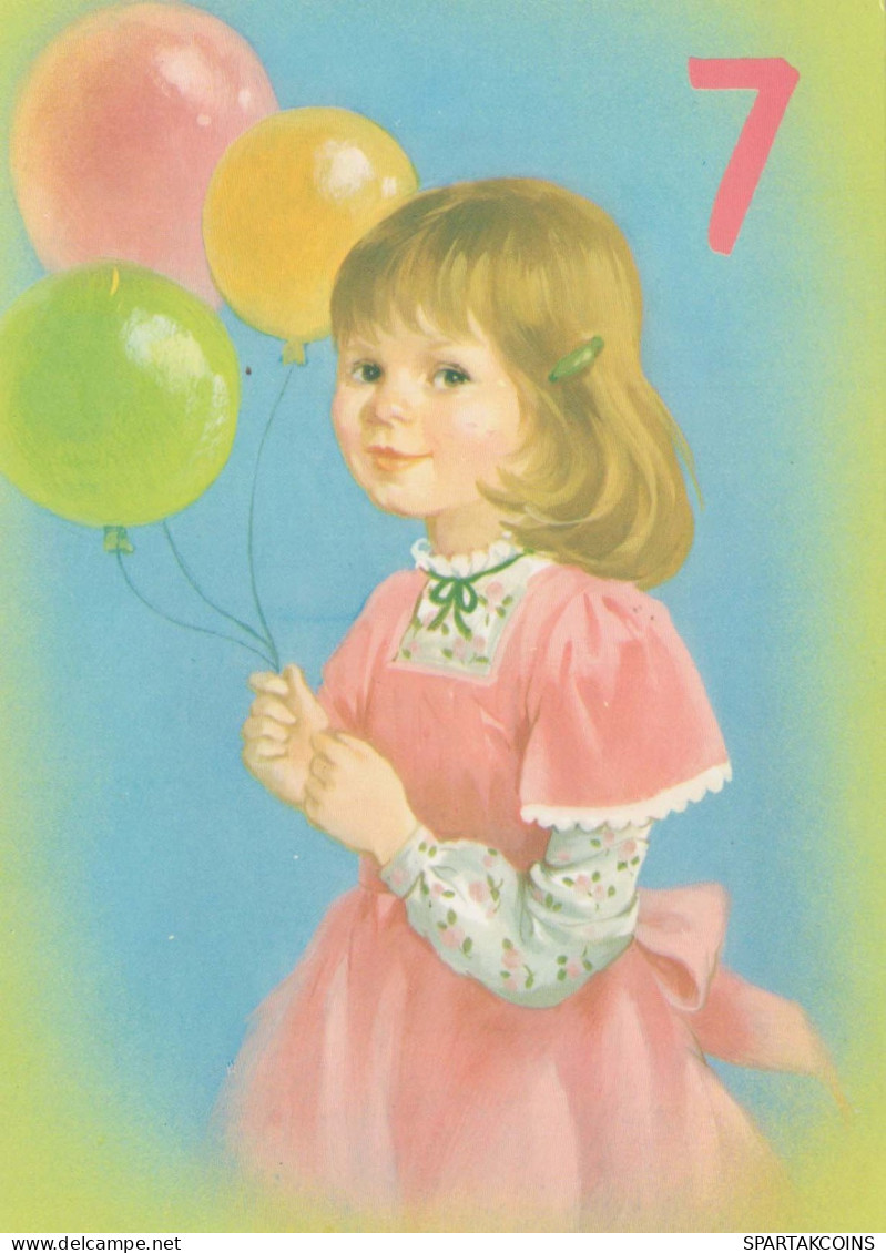 HAPPY BIRTHDAY 7 Year Old GIRL CHILDREN Vintage Postal CPSM #PBT821.A - Verjaardag