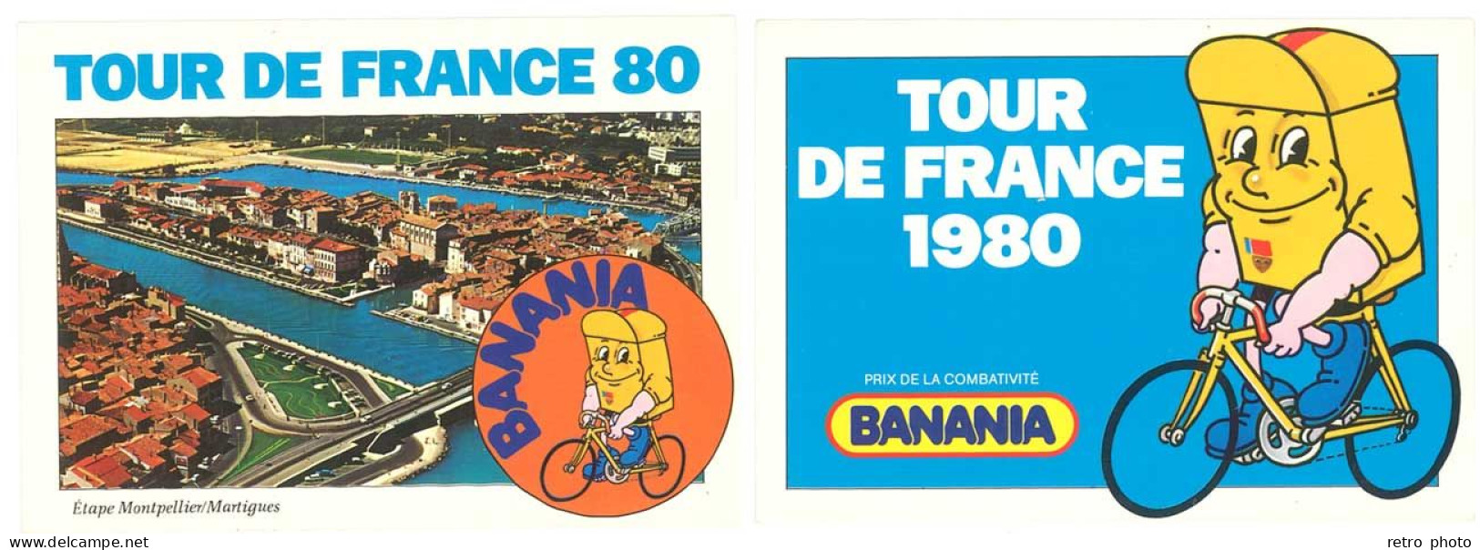 2 Cpm Pub " Tour De France 80 ", Banania (étape Montpellier / Martigues ) / Prix De La Combativité   (PUB) - Pubblicitari