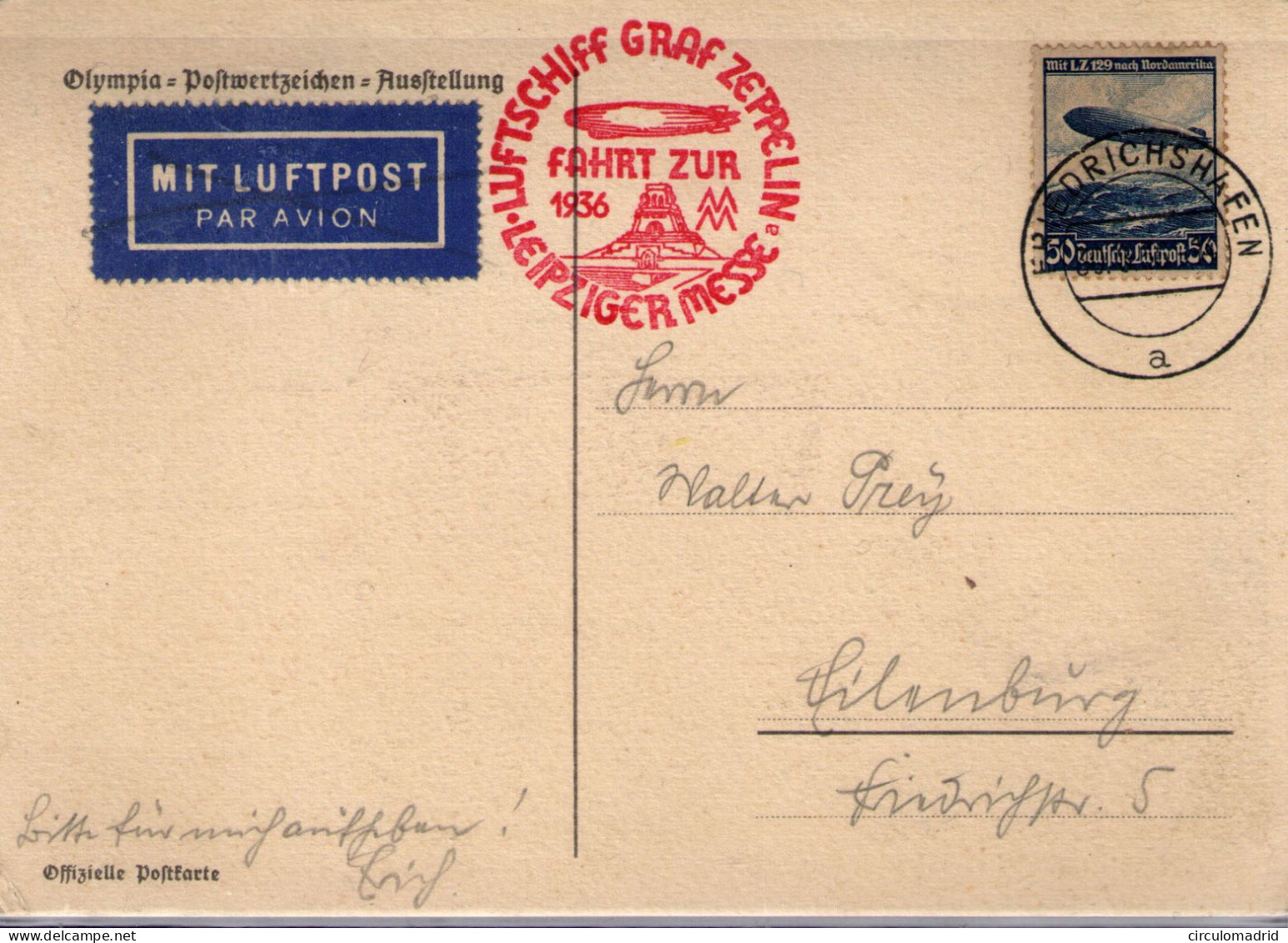 Alemania III Reich.(aéreo) Nº 55. Año 1936 - Brieven En Documenten
