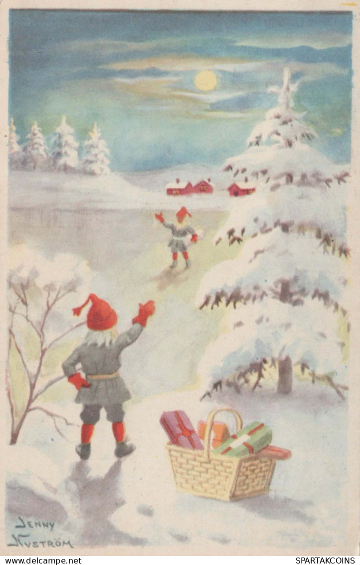 BABBO NATALE Buon Anno Natale GNOME Vintage Cartolina CPSMPF #PKG401.A - Santa Claus