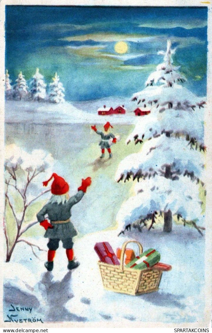 BABBO NATALE Buon Anno Natale GNOME Vintage Cartolina CPSMPF #PKG401.A - Santa Claus