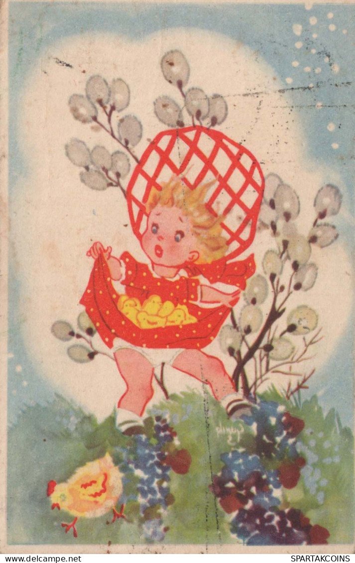 PÂQUES ENFANTS ŒUF Vintage Carte Postale CPA #PKE359.A - Pascua