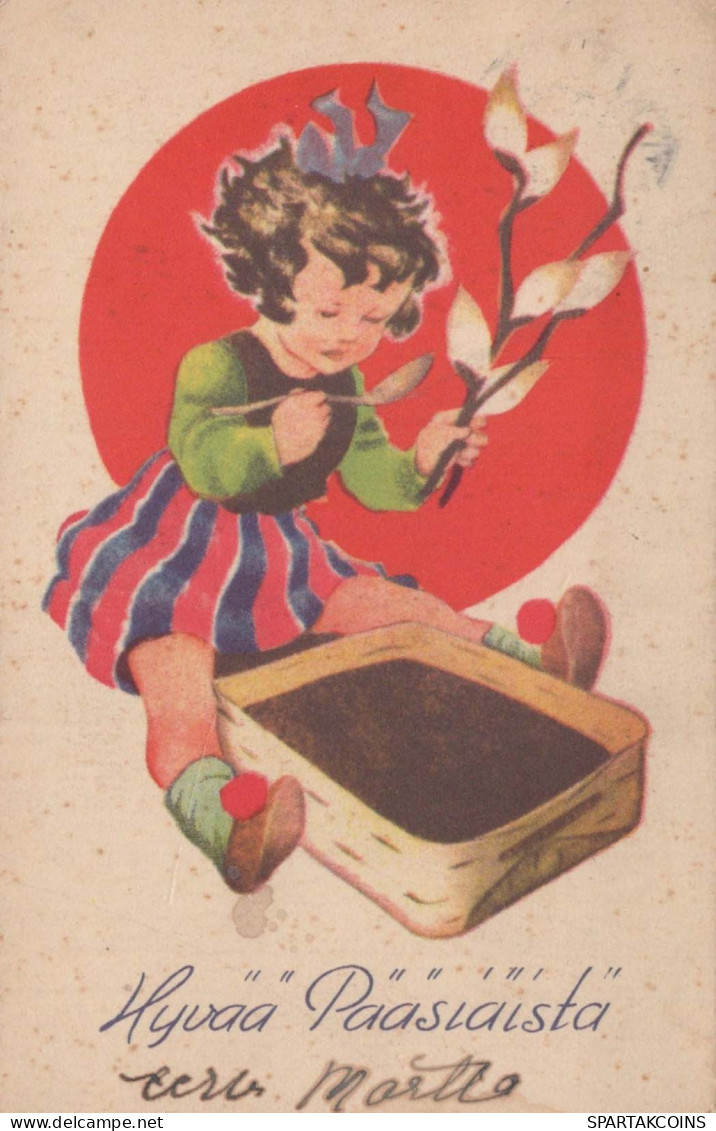 PÂQUES ENFANTS POULET ŒUF Vintage Carte Postale CPA #PKE304.A - Pascua