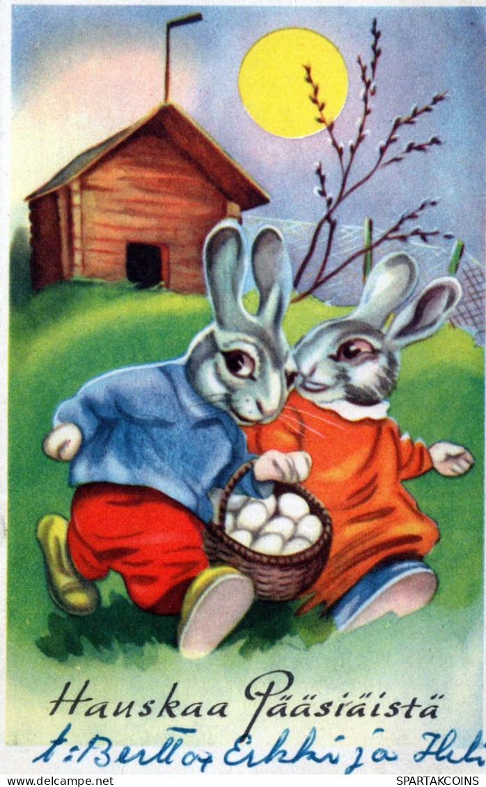 EASTER RABBIT EGG Vintage Postcard CPA #PKE286.A - Ostern