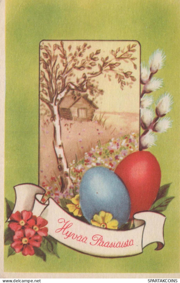EASTER FLOWERS EGG Vintage Postcard CPA #PKE166.A - Pascua