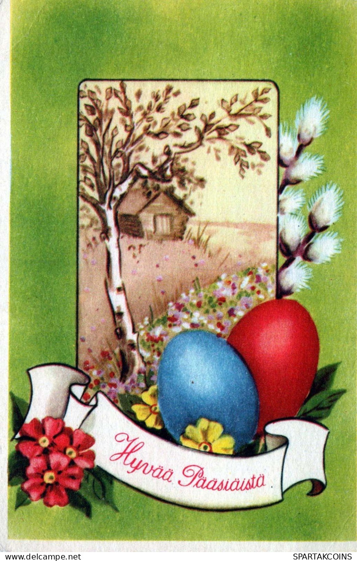 EASTER FLOWERS EGG Vintage Postcard CPA #PKE166.A - Pascua