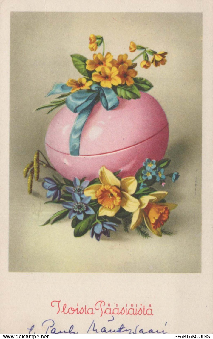 PÂQUES FLEURS ŒUF Vintage Carte Postale CPA #PKE174.A - Pascua