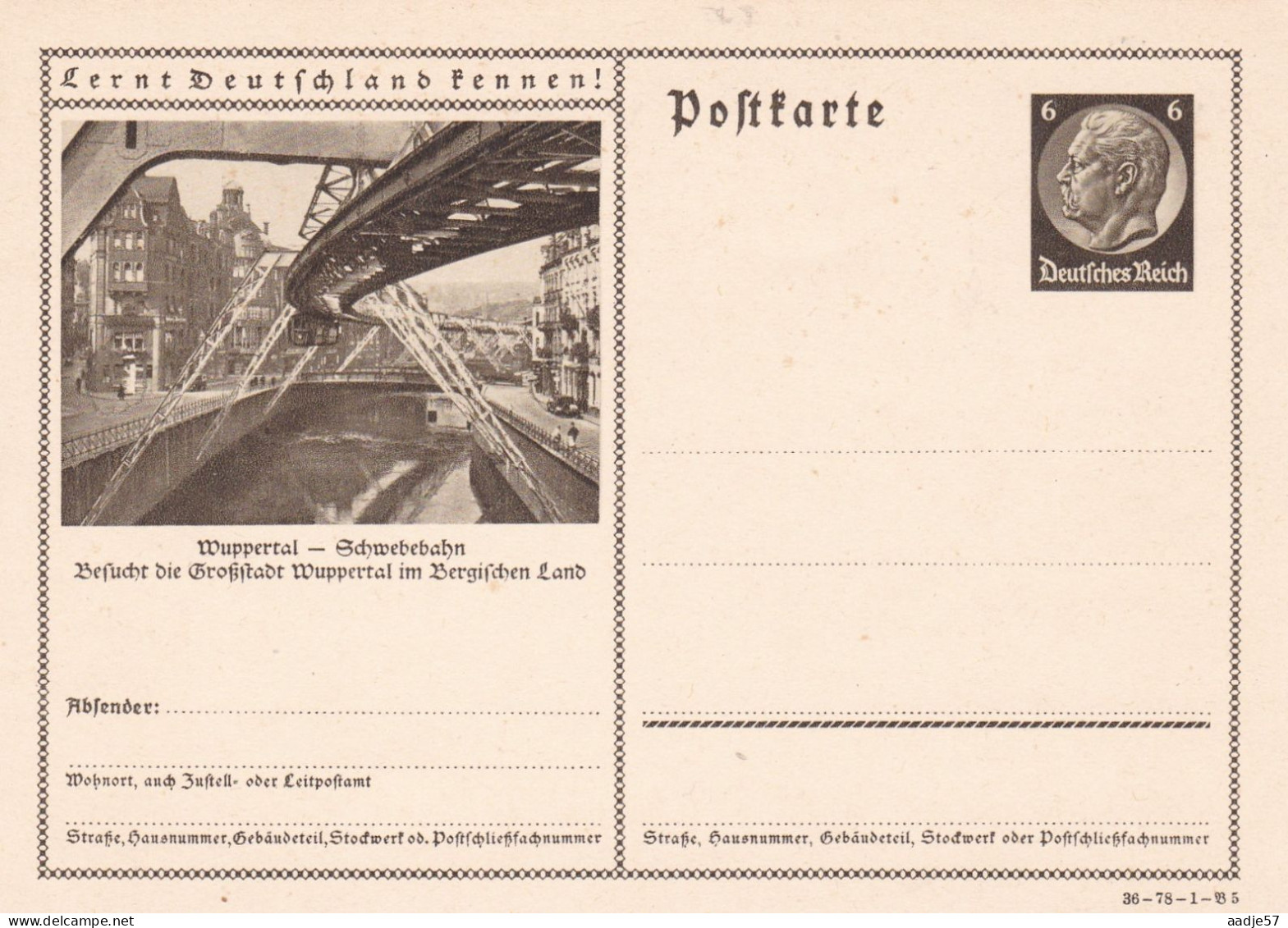 Wuppertal Schwebebahn - Bildpostkarte 1934 - Mint Tramway - Briefkaarten