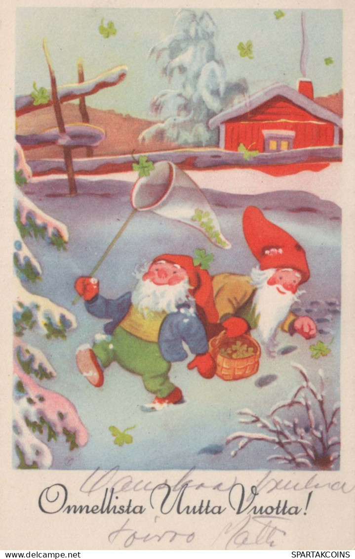 BABBO NATALE Buon Anno Natale GNOME Vintage Cartolina CPSMPF #PKD372.A - Santa Claus