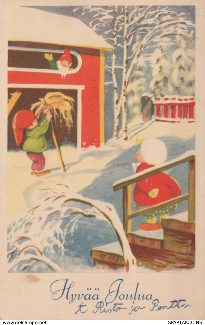 PAPÁ NOEL Feliz Año Navidad GNOMO Vintage Tarjeta Postal CPSMPF #PKD336.A - Santa Claus