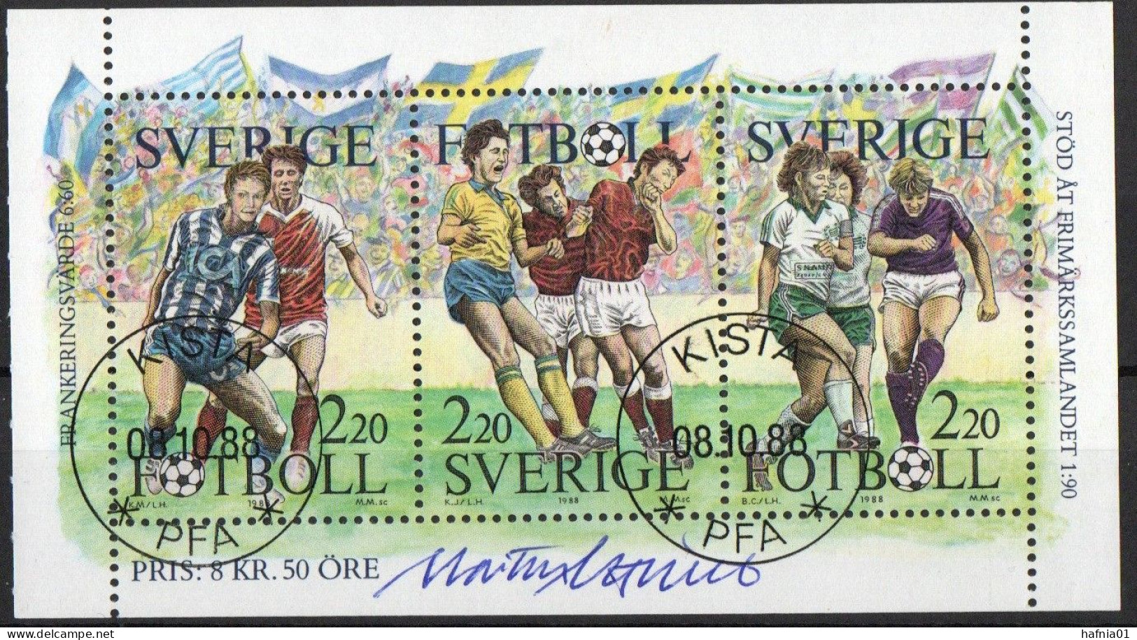 Martin Mörck. Sweden 1988. Day Of The Stamp. Soccer. Michel 1506 - 1508 H-Bl. USED. Signed. - Blocks & Sheetlets