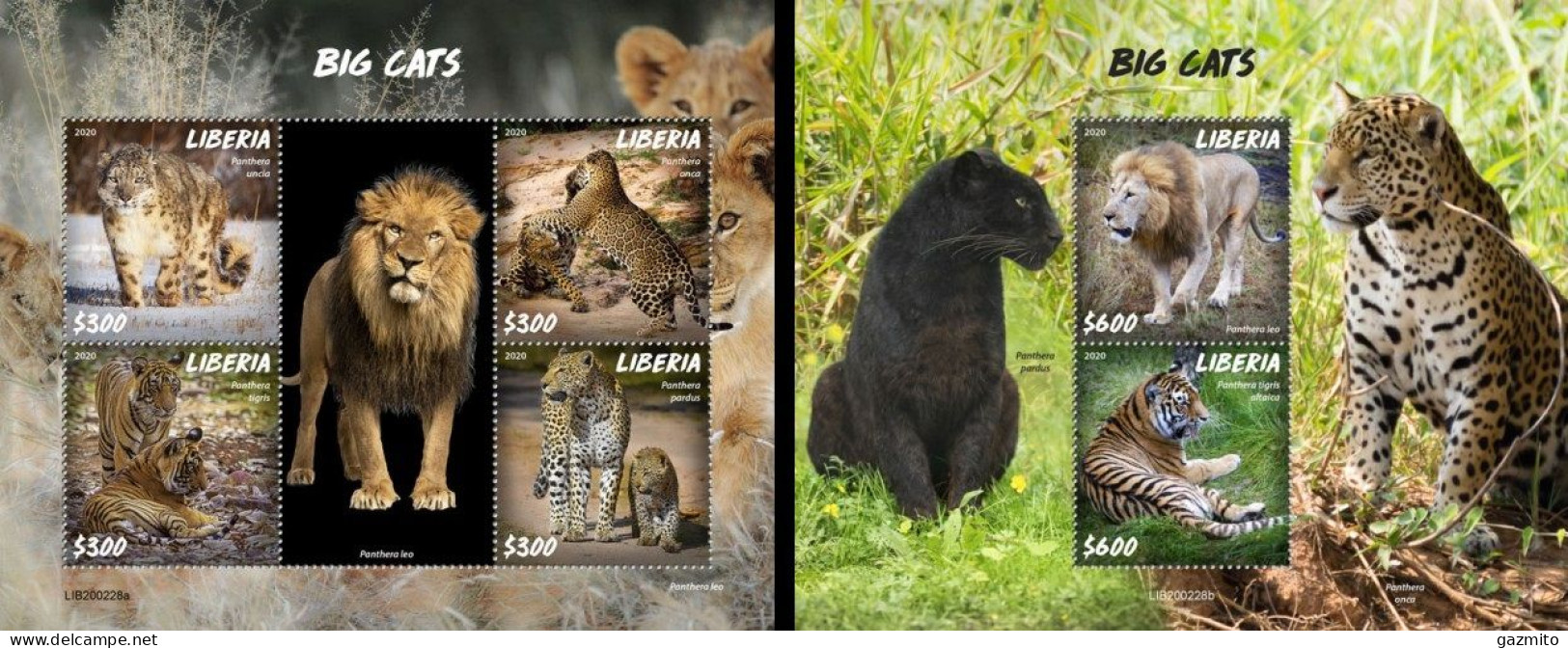 Liberia 2020, Animals, Wild Cat, 4val In BF+BF - Big Cats (cats Of Prey)