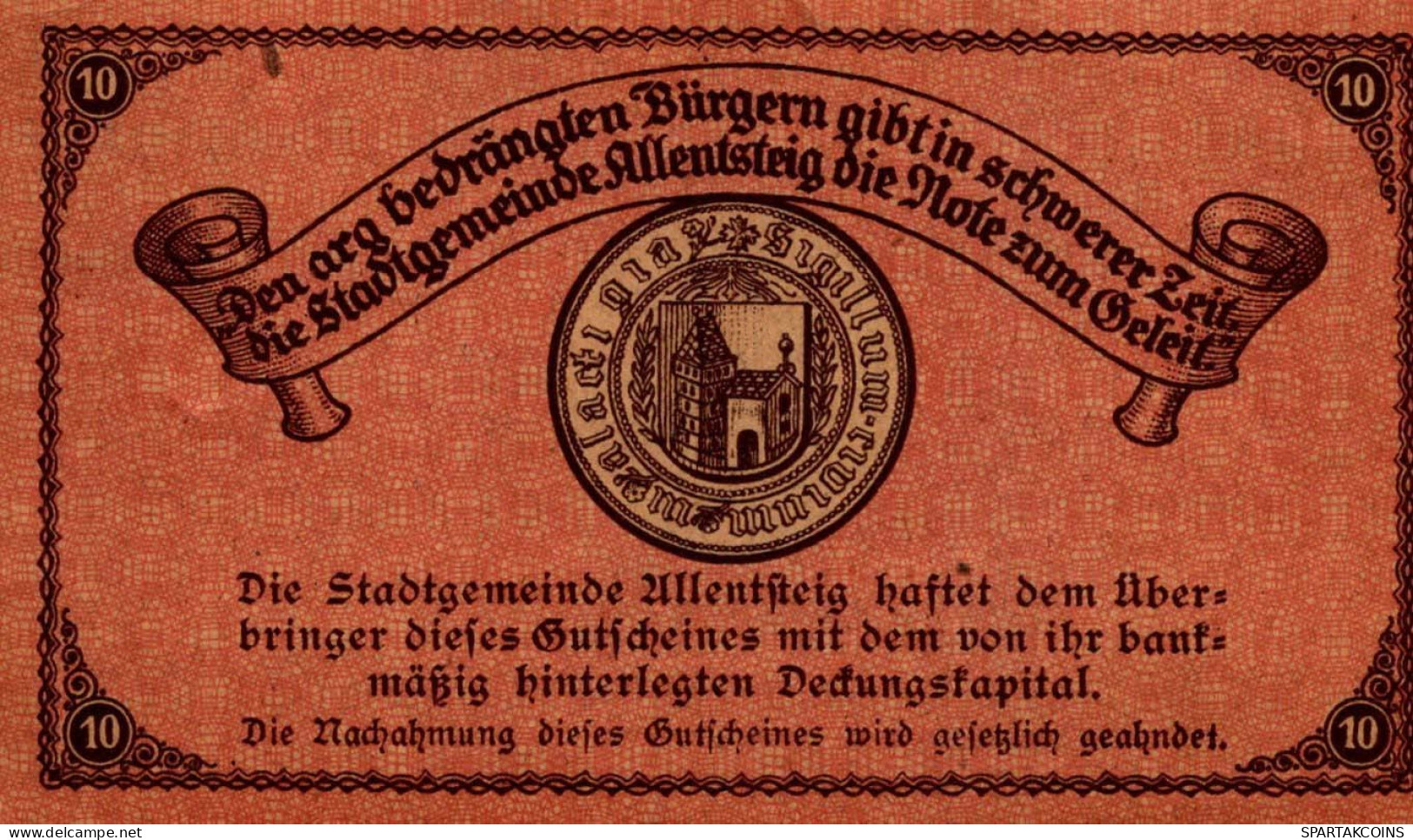 10 HELLER 1921 Stadt ALLENTSTEIG Niedrigeren Österreich Notgeld #PE138 - Lokale Ausgaben