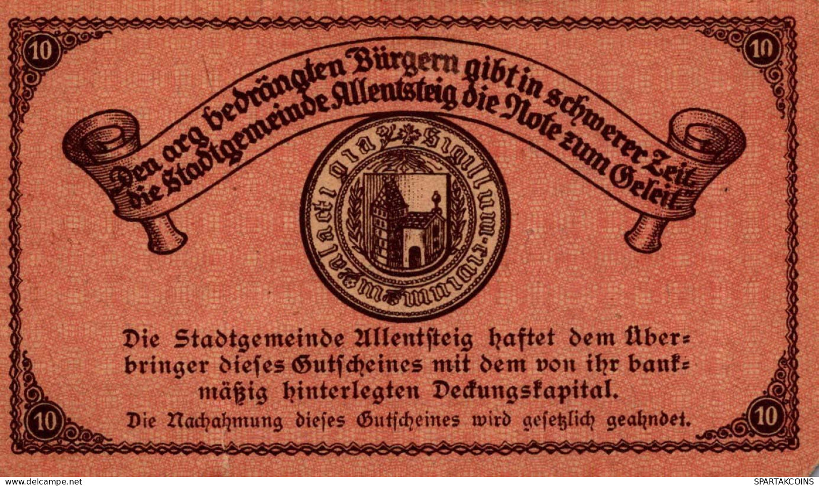 10 HELLER 1921 Stadt ALLENTSTEIG Niedrigeren Österreich Notgeld #PE137 - Lokale Ausgaben