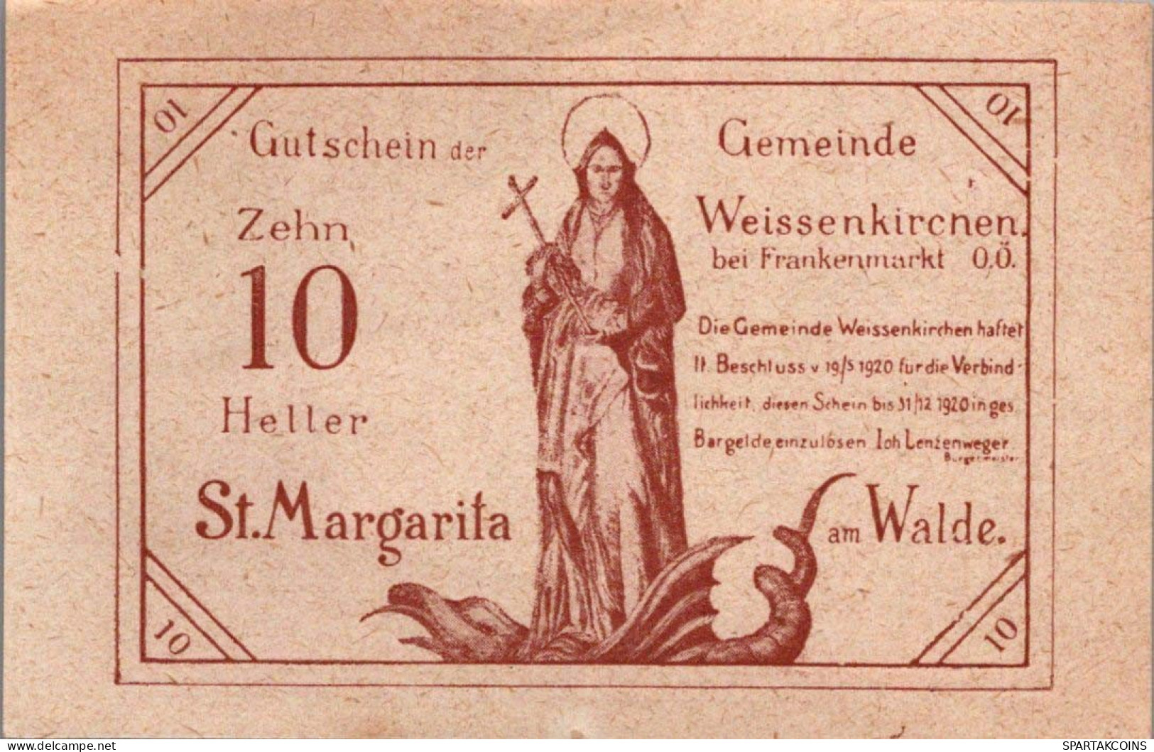 10 HELLER 1920 WEISSENKIRCHEN BEI FRANKENMARKT Oberösterreich Österreich #PG021 - Lokale Ausgaben