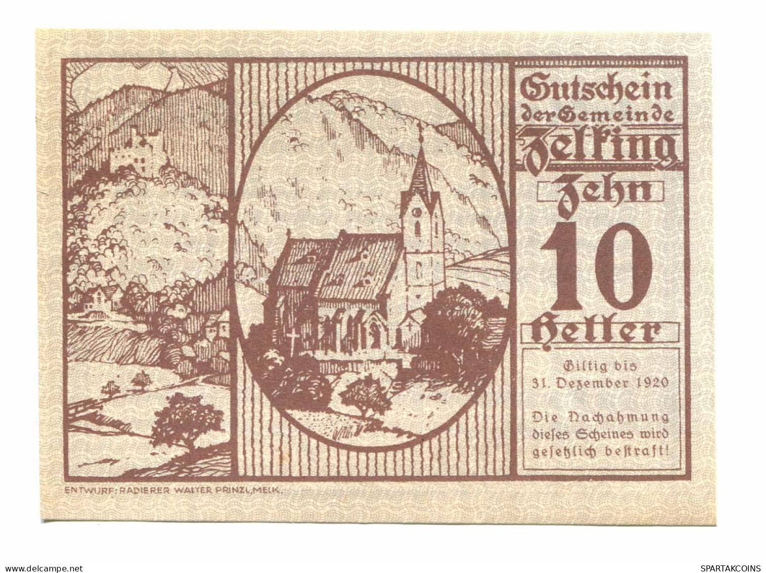 10 Heller 1920 ZELKING Österreich UNC Notgeld Papiergeld Banknote #P10524 - Lokale Ausgaben