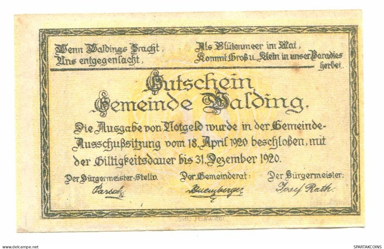 10 Heller 1920 WALDING Österreich UNC Notgeld Papiergeld Banknote #P10453 - Lokale Ausgaben