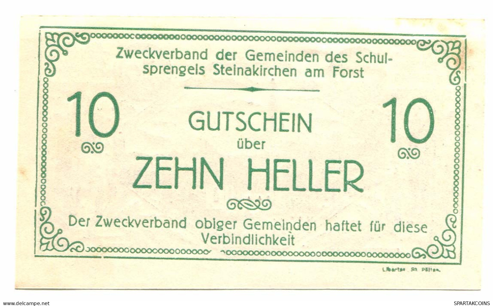 10 Heller 1920 STEINAKIRCHEN Österreich UNC Notgeld Papiergeld Banknote #P10303 - Lokale Ausgaben
