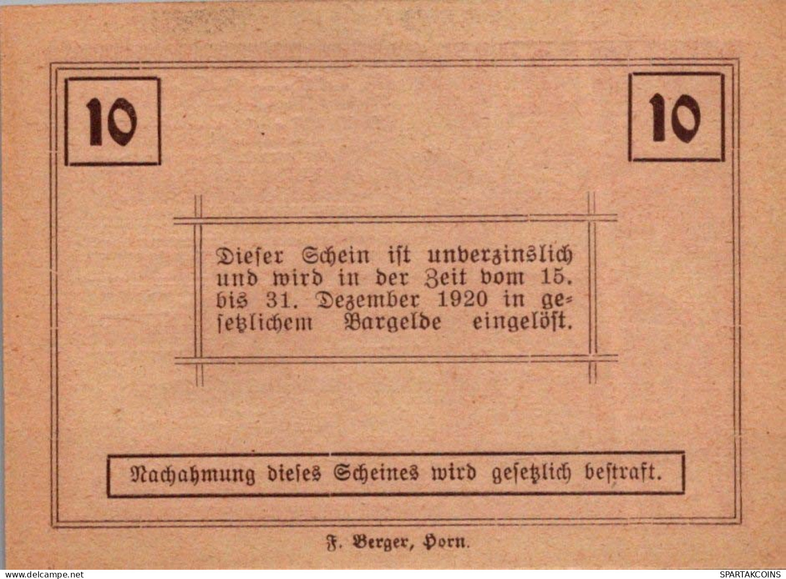 10 HELLER 1920 Stadt ZIERSDORF Niedrigeren Österreich UNC Österreich Notgeld #PH465 - Lokale Ausgaben