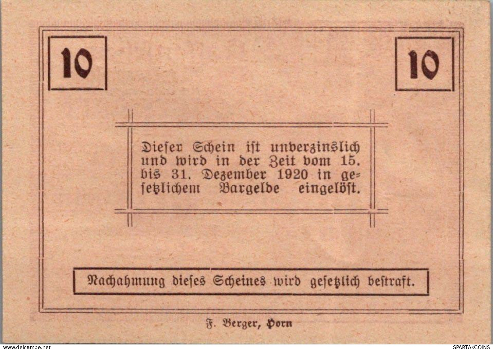 10 HELLER 1920 Stadt ZIERSDORF Niedrigeren Österreich UNC Österreich Notgeld #PH059 - Lokale Ausgaben