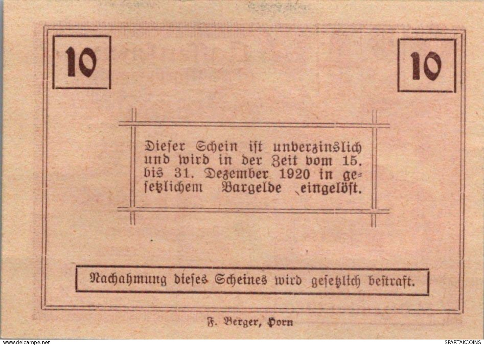 10 HELLER 1920 Stadt ZIERSDORF Niedrigeren Österreich Notgeld Banknote #PE096 - Lokale Ausgaben