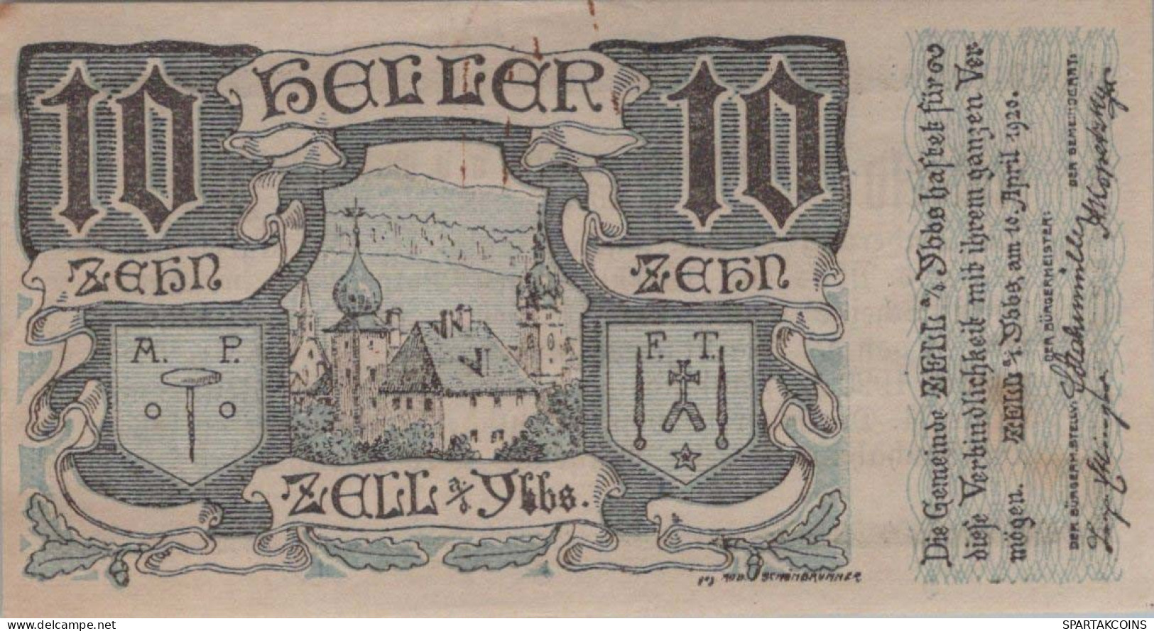 10 HELLER 1920 Stadt ZELL AN DER YBBS Niedrigeren Österreich Notgeld #PJ224 - Lokale Ausgaben