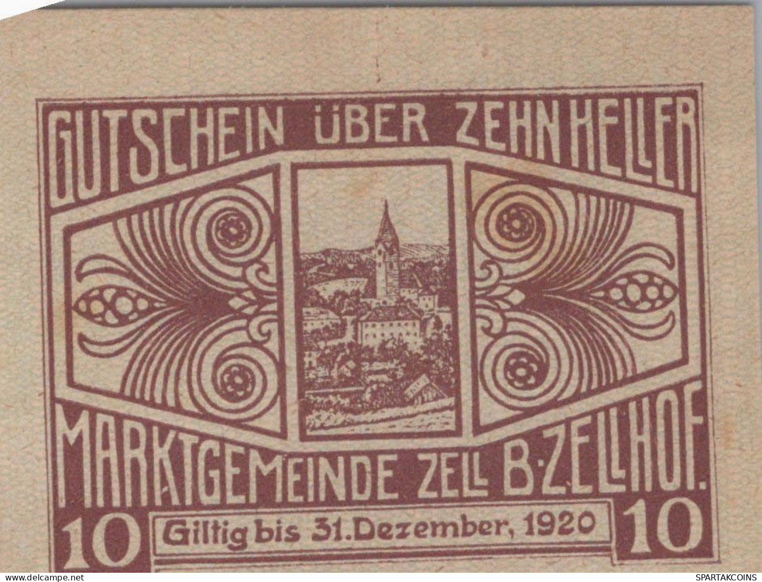 10 HELLER 1920 Stadt ZELL BEI ZELLHOF Oberösterreich Österreich Notgeld #PI381 - Lokale Ausgaben