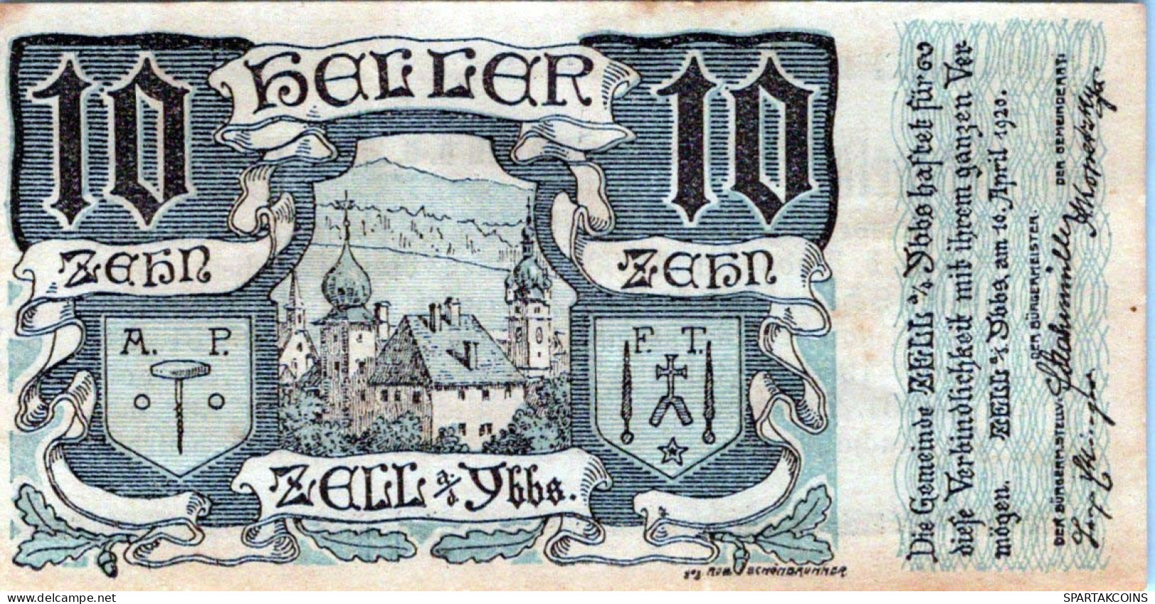 10 HELLER 1920 Stadt ZELL AN DER YBBS Niedrigeren Österreich Notgeld #PE114 - Lokale Ausgaben