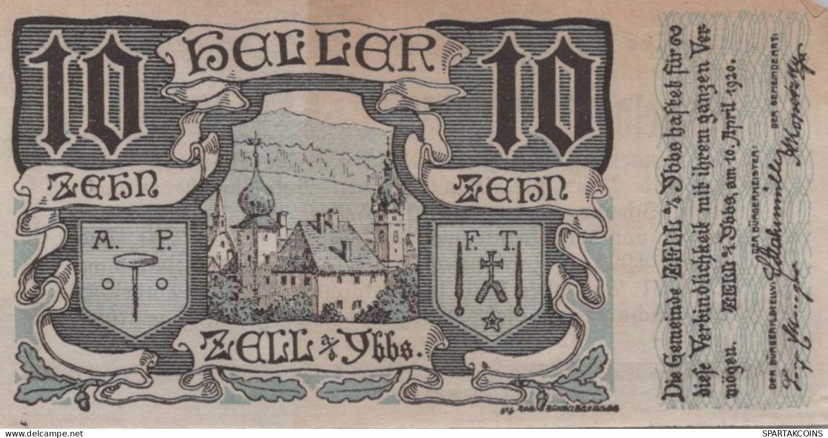10 HELLER 1920 Stadt ZELL AN DER YBBS Niedrigeren Österreich Notgeld #PF481 - Lokale Ausgaben