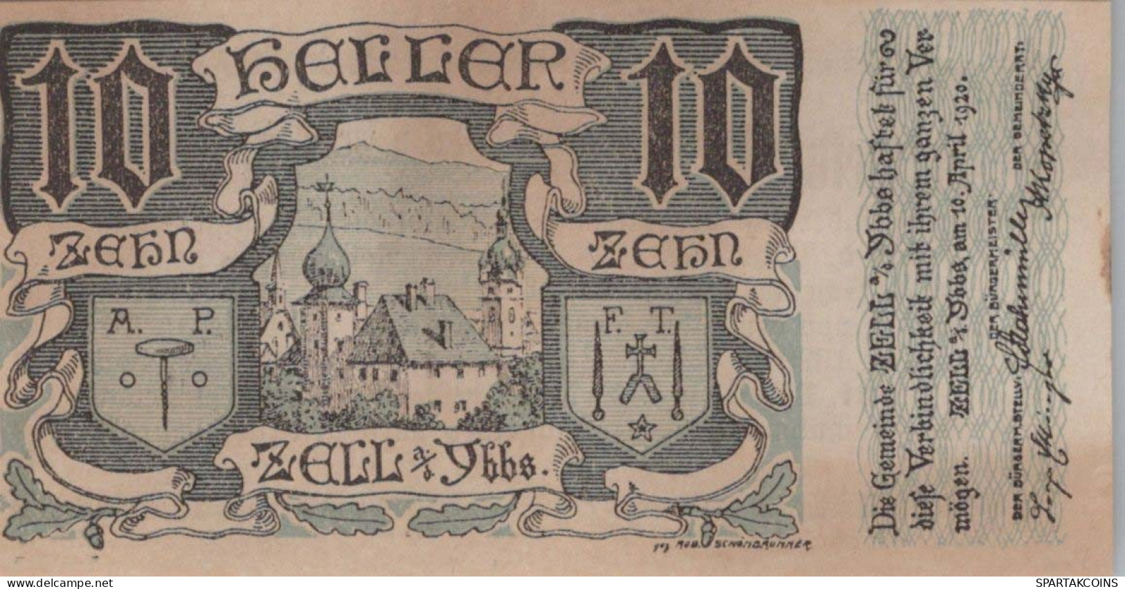 10 HELLER 1920 Stadt ZELL AN DER YBBS Niedrigeren Österreich Notgeld #PE109 - Lokale Ausgaben