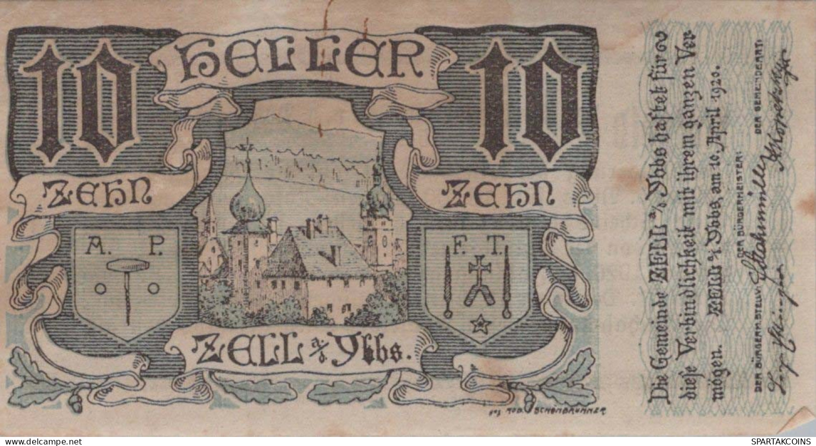 10 HELLER 1920 Stadt ZELL AN DER YBBS Niedrigeren Österreich Notgeld #PE110 - Lokale Ausgaben