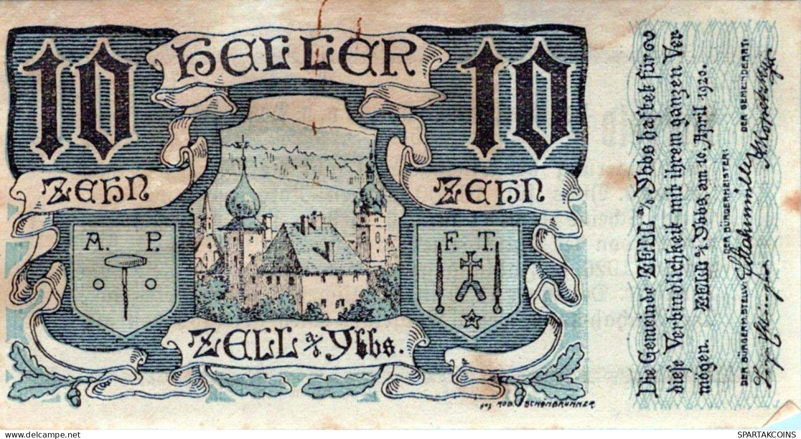 10 HELLER 1920 Stadt ZELL AN DER YBBS Niedrigeren Österreich Notgeld #PE110 - Lokale Ausgaben