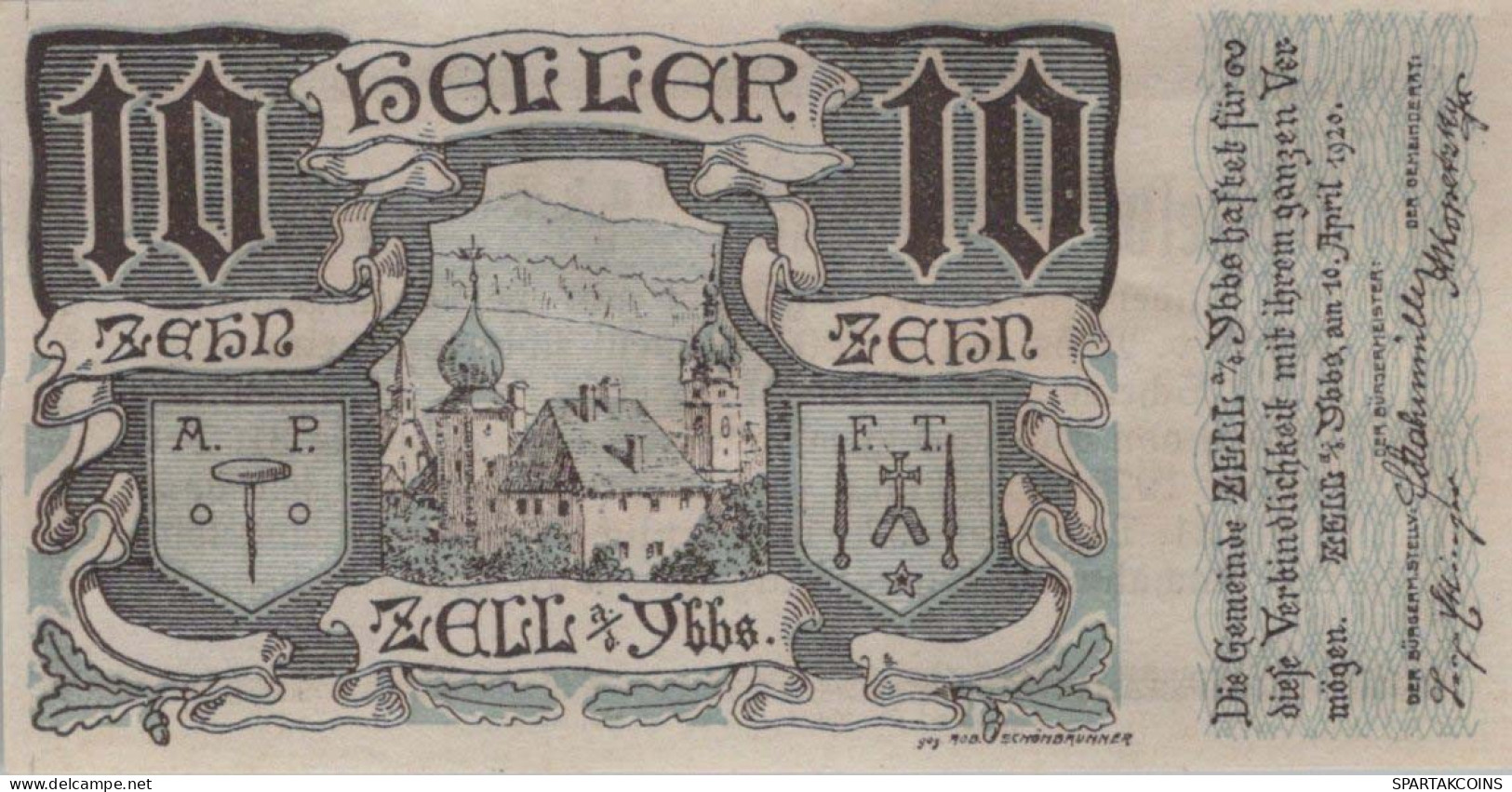 10 HELLER 1920 Stadt ZELL AN DER YBBS Niedrigeren Österreich Notgeld #PE107 - Lokale Ausgaben