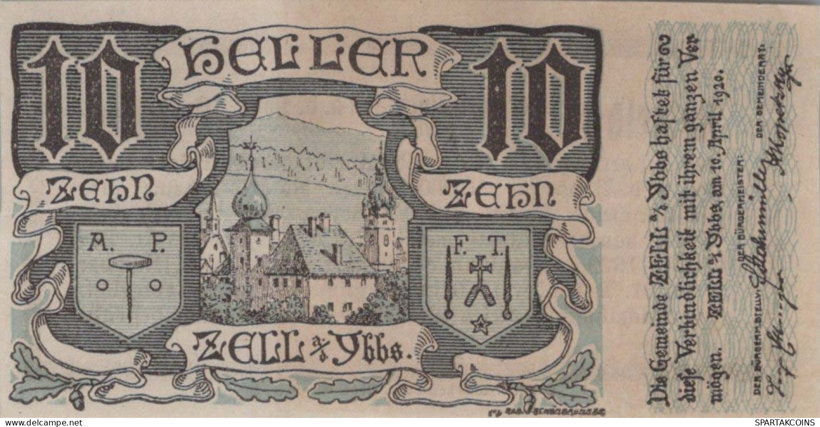 10 HELLER 1920 Stadt ZELL AN DER YBBS Niedrigeren Österreich Notgeld #PE108 - Lokale Ausgaben