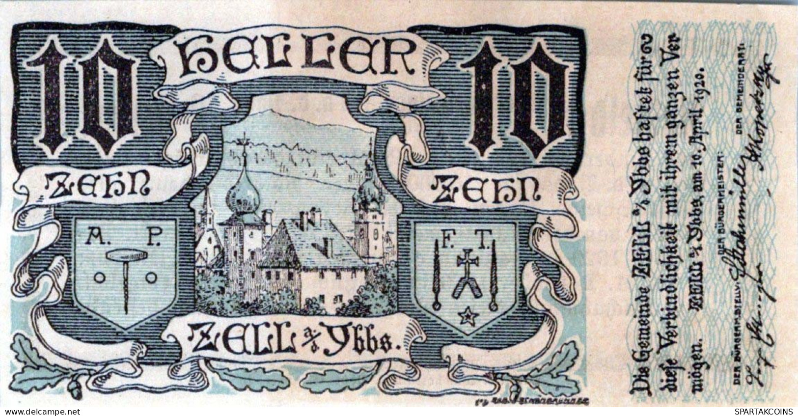 10 HELLER 1920 Stadt ZELL AN DER YBBS Niedrigeren Österreich Notgeld #PE108 - Lokale Ausgaben