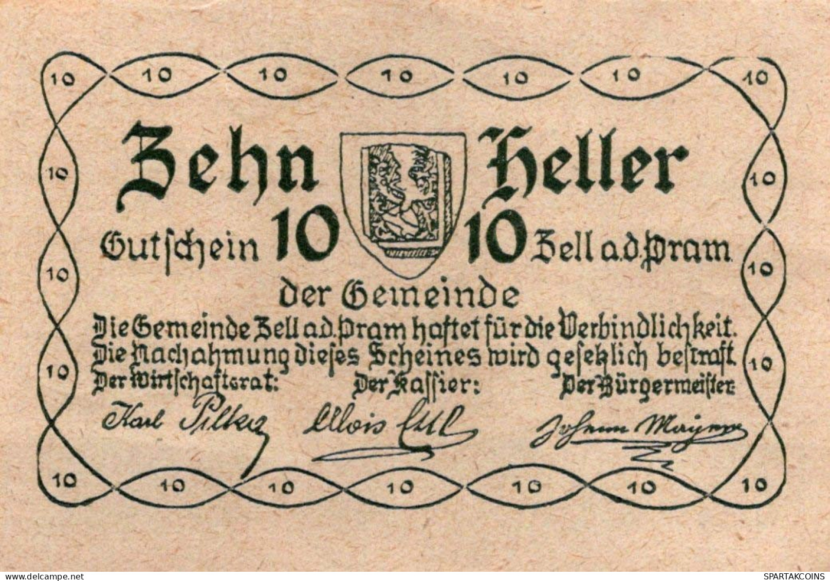 10 HELLER 1920 Stadt ZELL AN DER PRAM Oberösterreich Österreich Notgeld #PE125 - Lokale Ausgaben