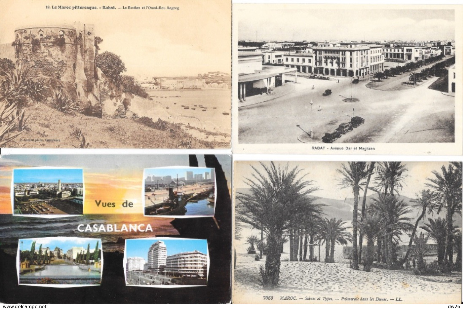 Lot n° 184 de 80 cartes du Maroc (CPA et CPSM petit format) Villes, Villages, Scènes et Types, quelques animations